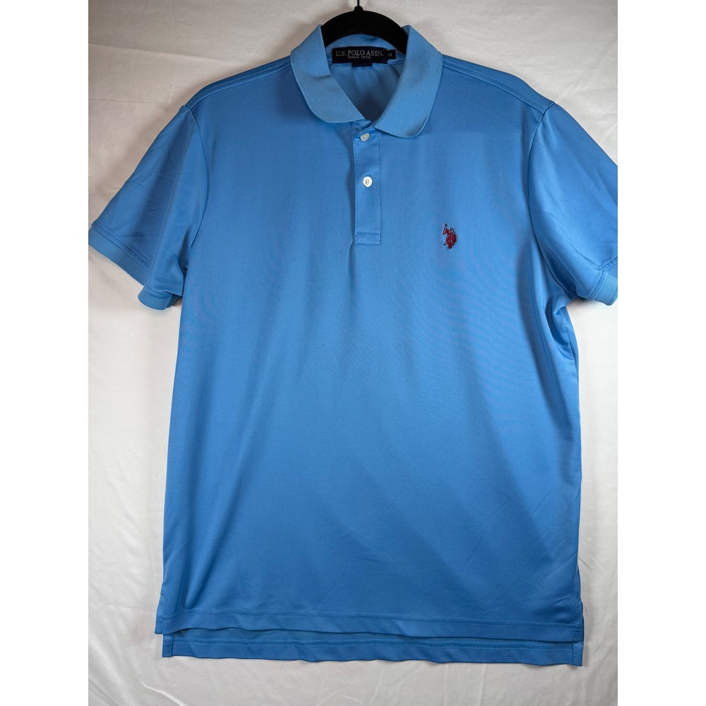 US Polo Assn Mens Performance Polo Shirt Blue Short Sleeve Size M Logo Golf